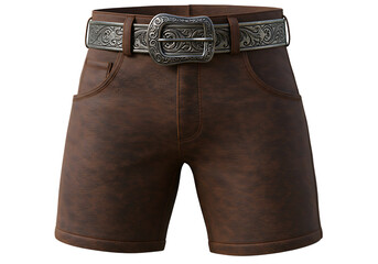 Stylish leather shorts with ornate buckle belt