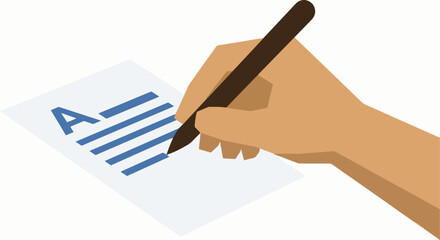 Hand Writing a Letter on Paper
 illustration of a human hand holding a pen writing on a sheet of paper,
