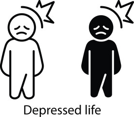 Person Suffering Mental Health Trauma Depression Stress Icon Vector Silhouette and Pictogram..eps