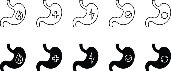 Stomach Pain Relief Digestion Health Cycle Heartburn Medical Vector Silhouette and Pictogram..eps