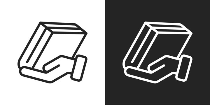 Hand Book Icon In Black And White Line Style