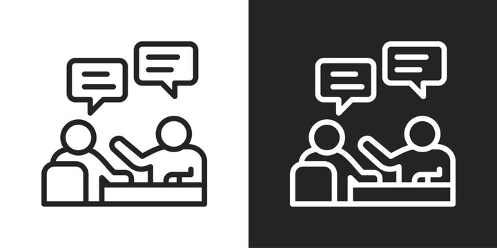 Team Discussion Icon In Black And White Line Style