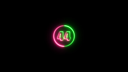 3d render, number 44 glowing in the green and purple color neon light background.