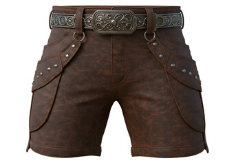 Stylish leather shorts with ornate buckle and studs