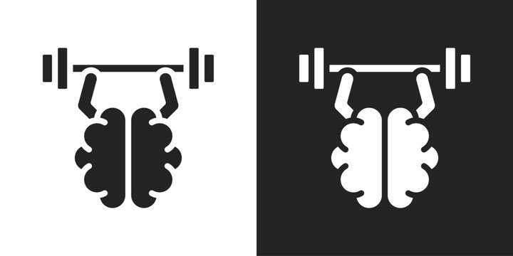 Brain Training Icon In Black And White Glyph Style