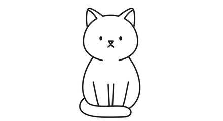 Obraz premium Simple Minimalist Line Art Cat Sitting Illustration in Cute Cartoon Style.