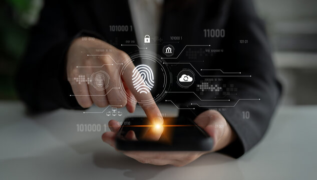 Biometric fingerprint identification and cybersecurity system ensuring secure access, identity verification, cloud data protection, and digital safety Latch