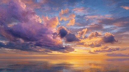 A beautiful sunset over the ocean with a few clouds in the sky