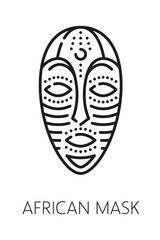 South Africa tribal mask, African travel line icon or symbol. South Africa tourism outline symbol, African continent travel outline vector icon. African country culture sign with tribe ritual mask