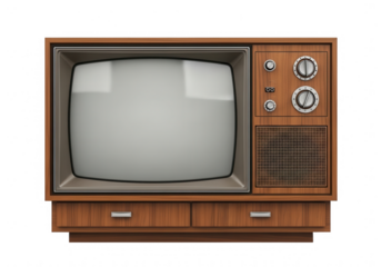 Retro vintage television set in wooden cabinet with empty screen isolated. old classic tv.