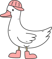 Cute cartoon funny silly goose with cap
