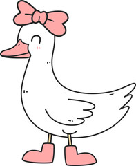 Cute cartoon funny silly goose with pink coquette ribbon