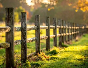 Wooden Fence in a Sunlit Meadow