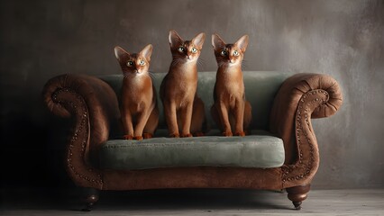 three Abyssinian in sofa