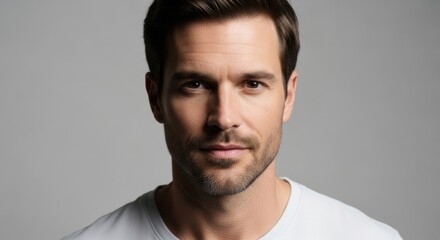 Obraz premium Close-up portrait of a confident mature man with a gentle smile and