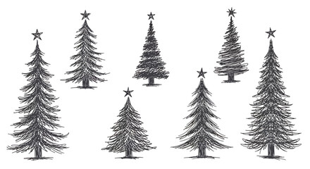 Obraz premium Hand Drawn Christmas Trees with Stars