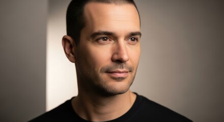 Obraz premium Portrait of a confident man with a subtle smile and focused gaze