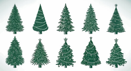 Fototapeta premium Set of Christmas Tree Illustrations