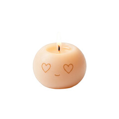 Burning Beige Candle with Heart Eyes on Transparent Background