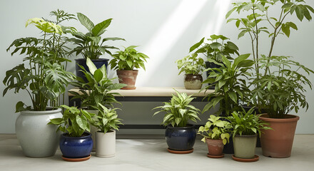 Obraz premium Vibrant Indoor Houseplants Collection Against a Bright Wall Background