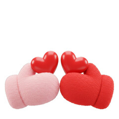 Fototapeta premium Two Hands Holding Red and Pink Hearts on Transparent Background