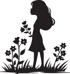 Silhouette of a girl with flowers 