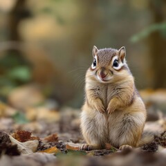 Chipmunk in Forest With Soft Copy Space on the Left