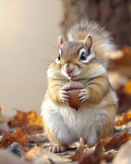 Chipmunk in Forest With Soft Copy Space on the Left