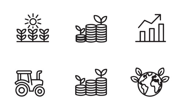 Agricultural and financial growth vector icon set