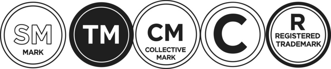 Collection of service mark, trademark, collective mark, copyright and registered trademark symbols vector