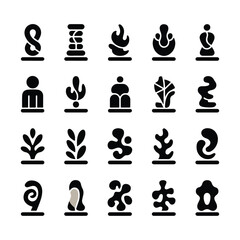 Minimalist Solid Black Abstract Art Sculpture Silhouette Icon Set