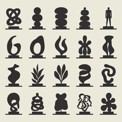 Minimalist Solid Black Abstract Art Sculpture Silhouette Icon Set