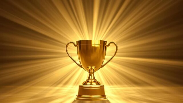 Gold luxury trophy shining with sweep angle in spotlight.Victory and goal success concepts