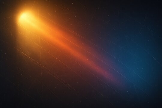 Gradient light bursts from top left, streaking down in orange and blue tones
