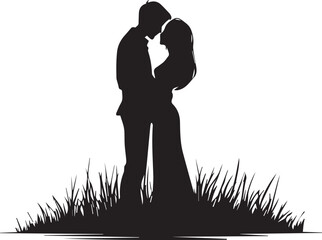 Romantic couple silhouettes embracing sweet romantic moments in artistic black and white 