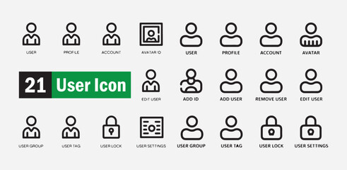 Minimal user icon set for profile management and account security on websites or applications