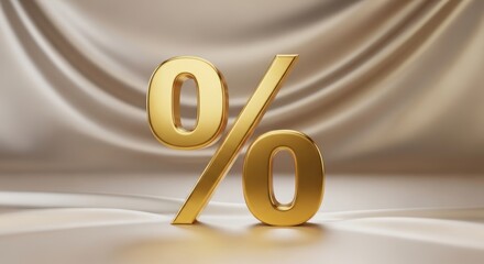 Shimmering Gold Percent Icon on Elegant Fabric