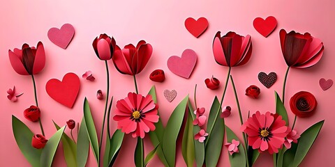 Red tulips, paper hearts.