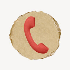 Telephone, contact icon, ripped paper badge