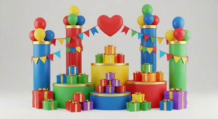 Vibrant Party Decor Featuring Gifts and Heart