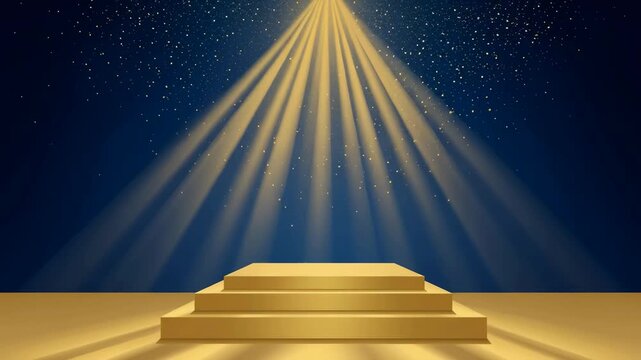 Elegant golden podium stage with movement light effect.decoration for product display and celebration concepts