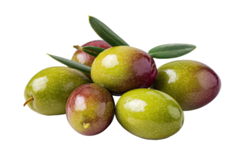 Ripe green and purple olives with leaves on black background fruit, Isolated On White Background, Png Transparent