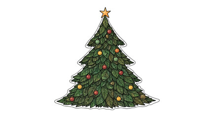 Hand Drawn Christmas Tree with Ornaments and Star