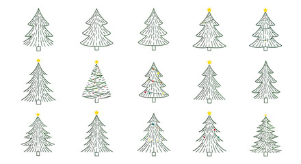 Obraz premium Hand Drawn Christmas Tree Illustrations Set