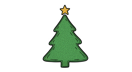 Hand Drawn Christmas Tree with Golden Star