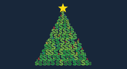 Green Christmas Tree with Dollar Signs