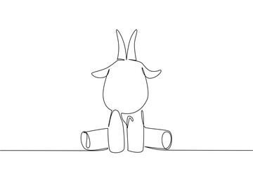 Single line drawing of a cute baby goat sitting with tiny horns and short ears, a nature concept themed for cute wild animals cartoon sitting, ideal for nursery posters, stickers, and sweet kids brand