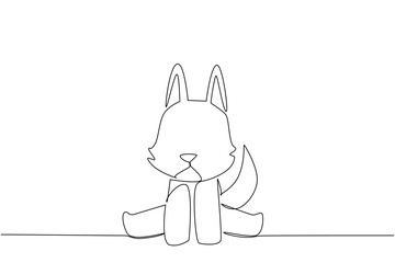 Single line drawing of a cute baby wolf sitting with pricked ears and fluffy tail, a nature concept for cute wild animals cartoon sitting, ideal for nursery decor, stickers, and playful kids branding