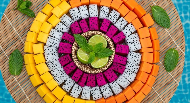 Colorful Sushi Rolls on Bamboo Mat