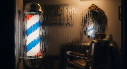 Classic Barber Pole With Red White And Blue Stripes.